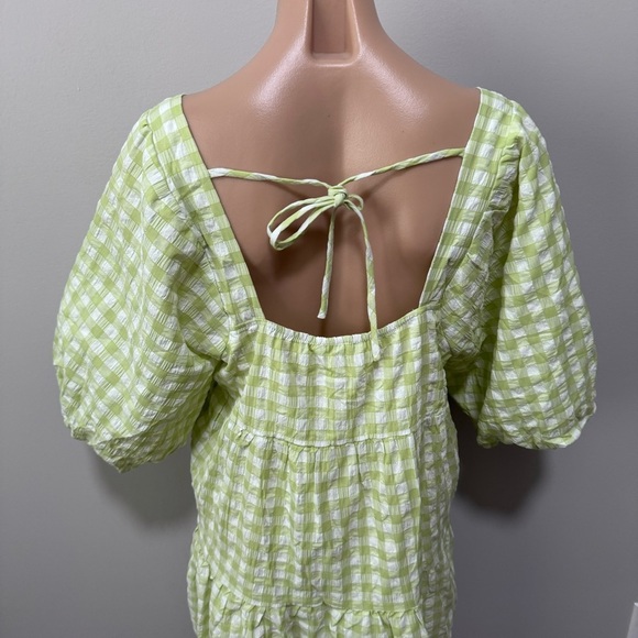 Lush Gingham Plaid Green Spring Dress Easter Jacquard Balloon Sleeve Large Lime - Picture 7 of 9